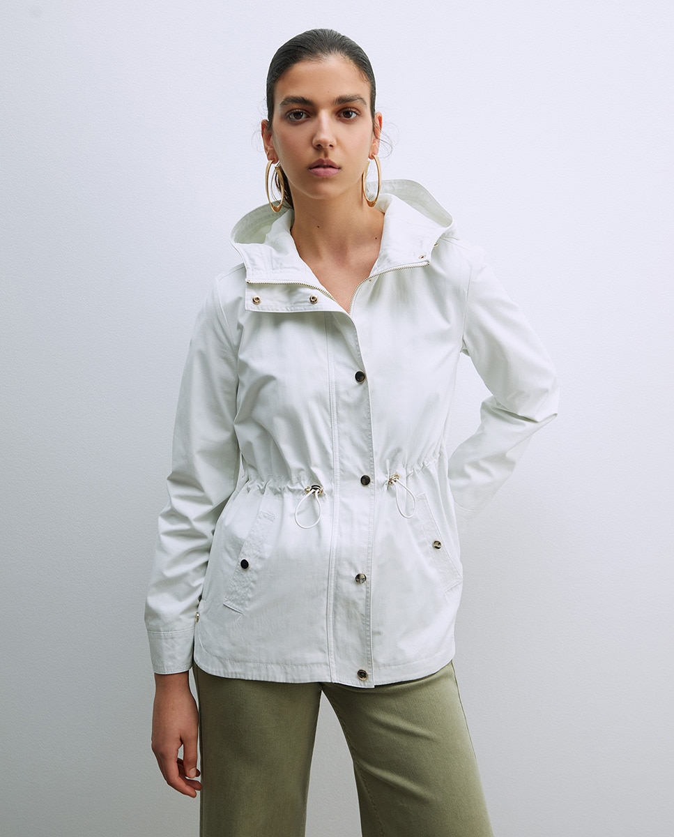 Parka com pespontos Branco-1