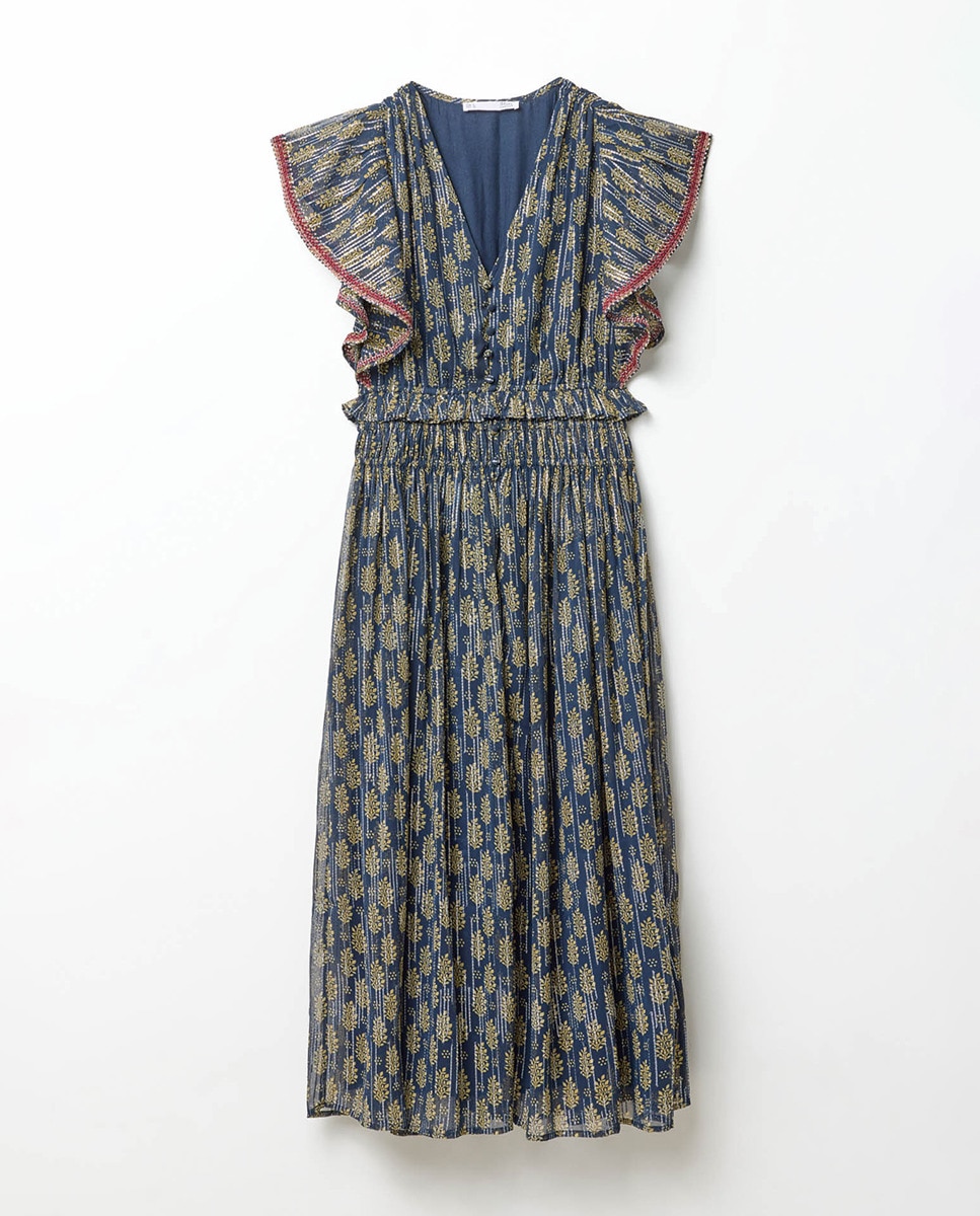 Vestido de Chiffon de Fio Metalizado Marinho-7