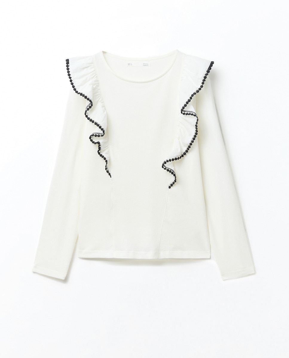 T-shirt com folhos Branco-6