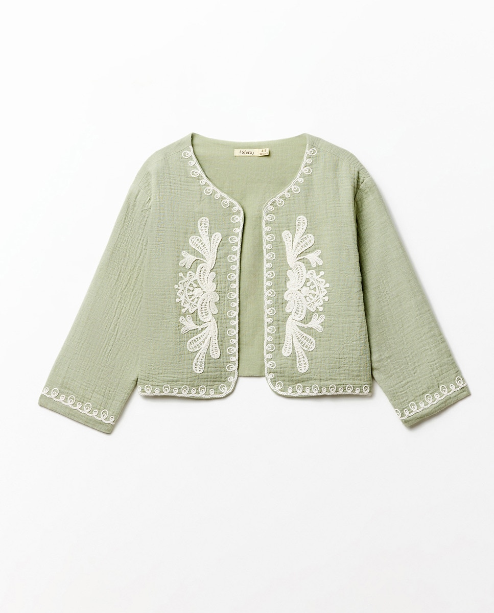 Kimono Ondulado com Bordados Caqui-1