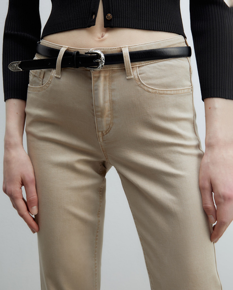 Jeans slim coloridas Bege-4