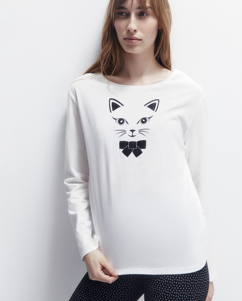 Pijama Gato com Lacinho Branco-4