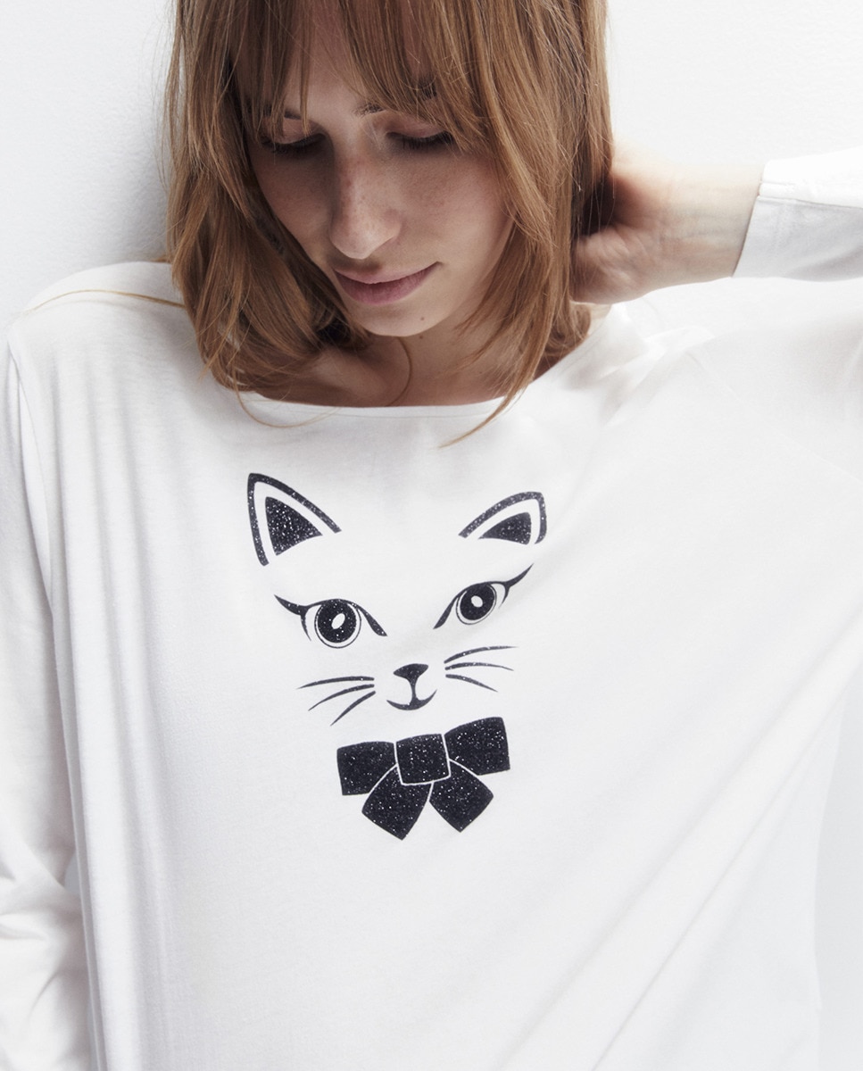 Pijama Gato com Lacinho Branco-3