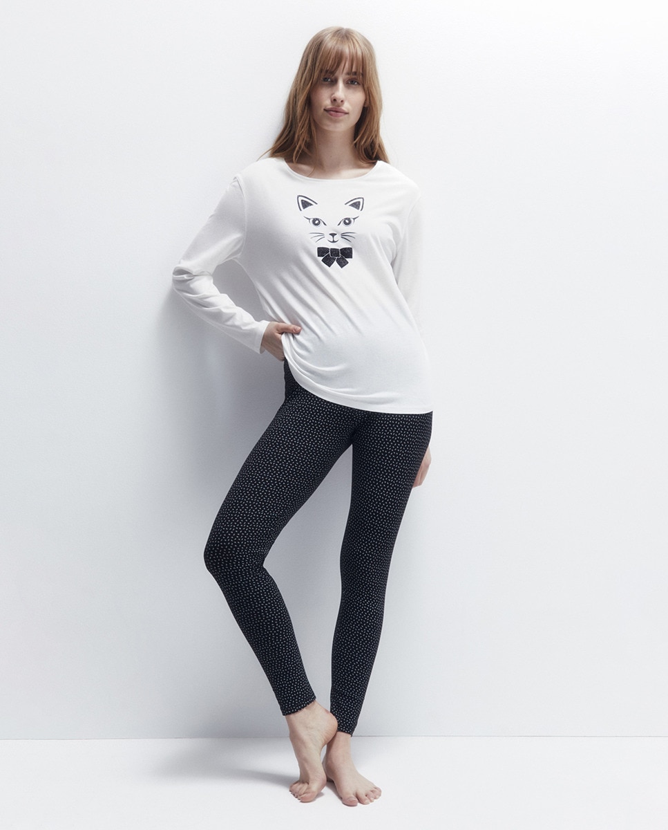 Pijama Gato com Lacinho Branco-1
