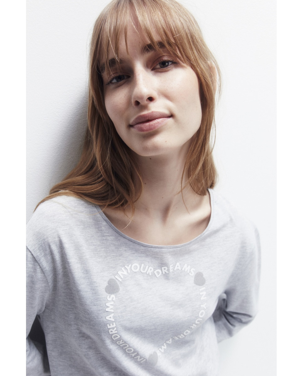Pijama com Texto Cinzento-claro-4