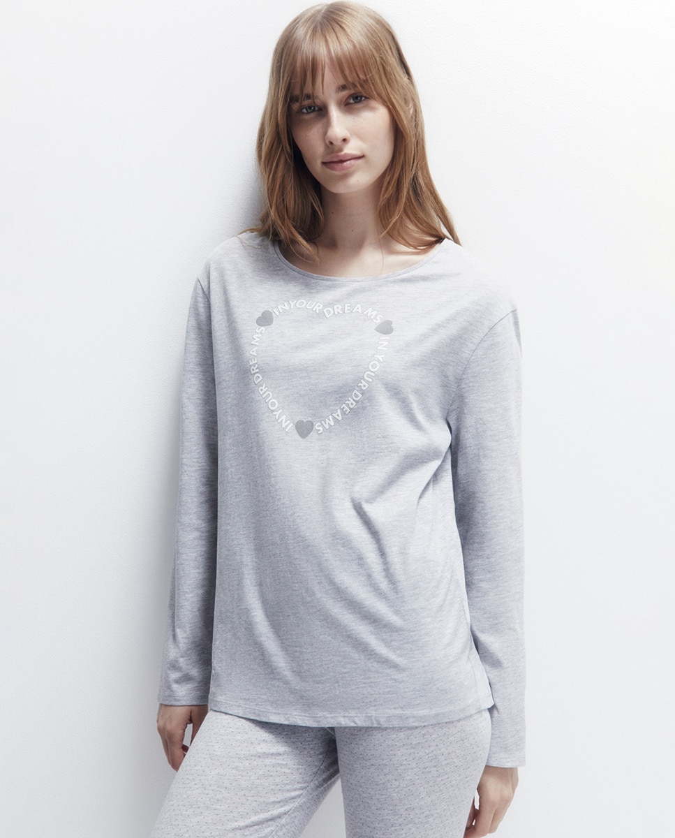 Pijama com Texto Cinzento-claro-3