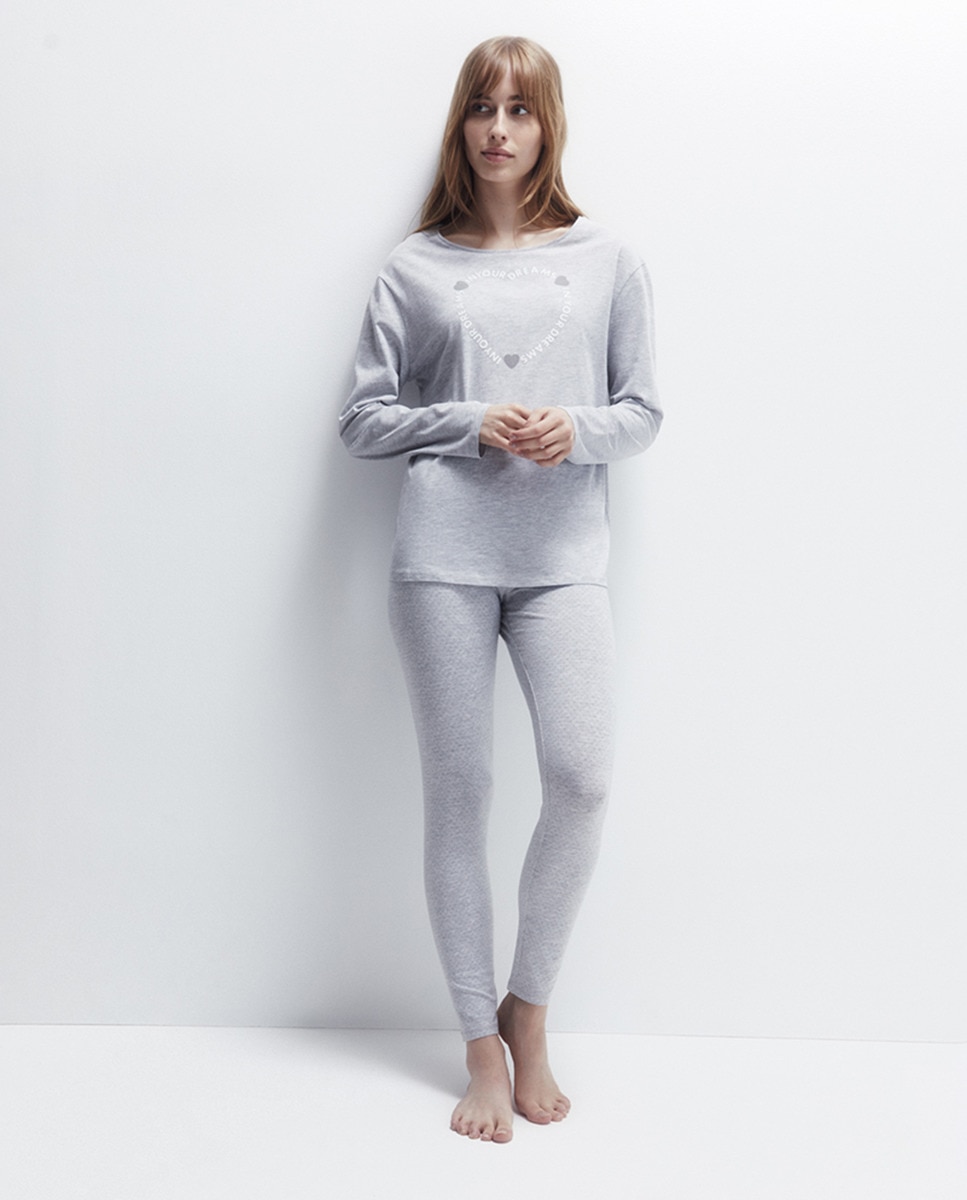 Pijama com Texto Cinzento-claro-1
