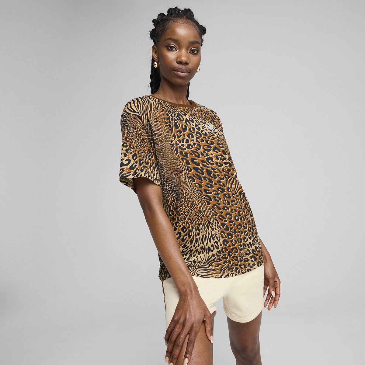 T-shirt de Mulher ESS Graphic Animal Relaxed AOP Tee Castanho-1