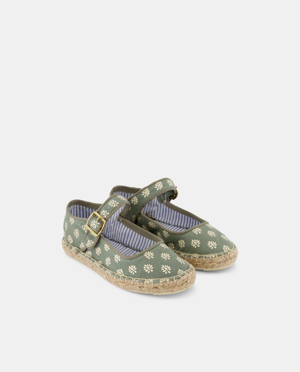 Merceditas niña de yute estampada Kaki-2