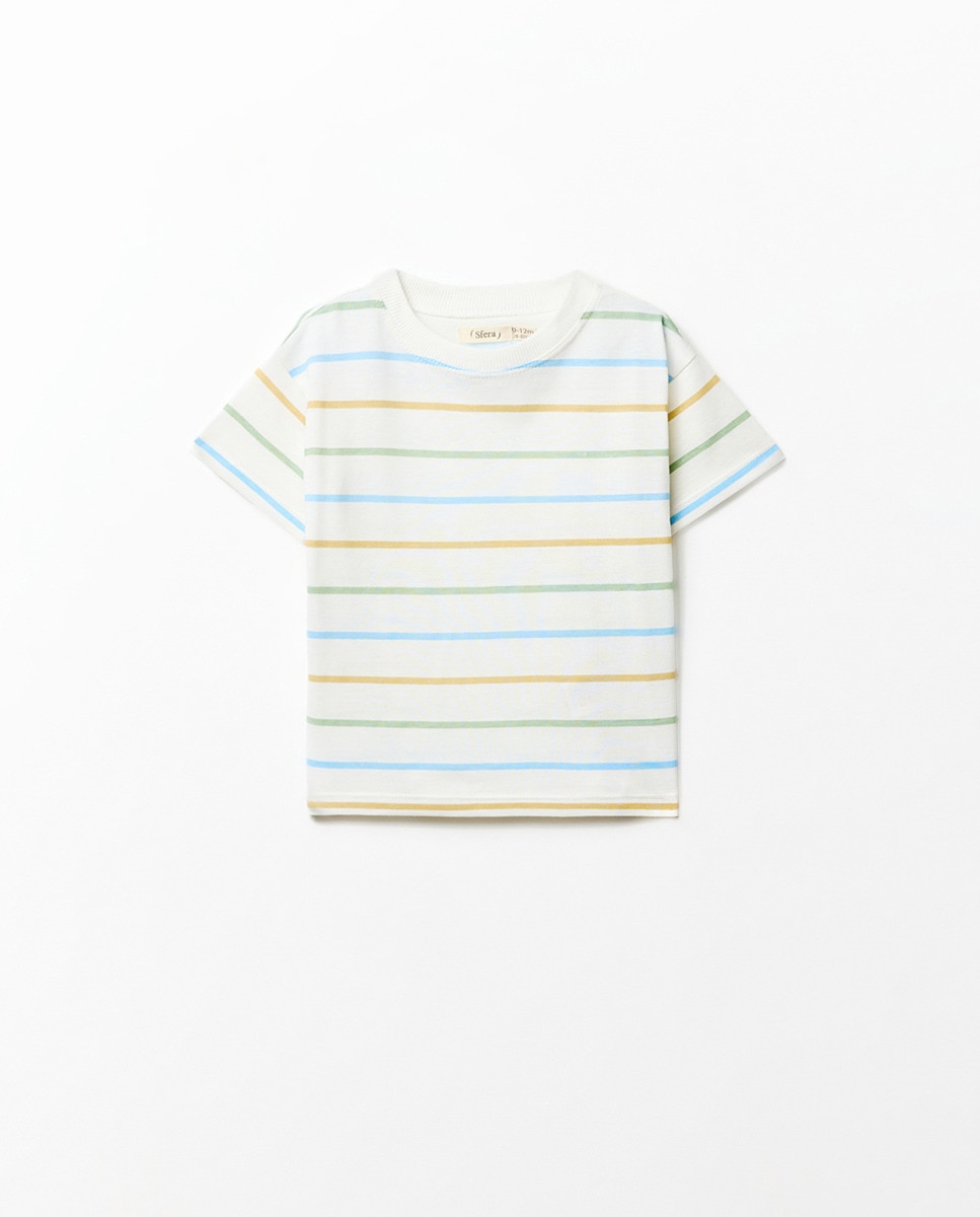 T-shirt às riscas Verde-claro-1