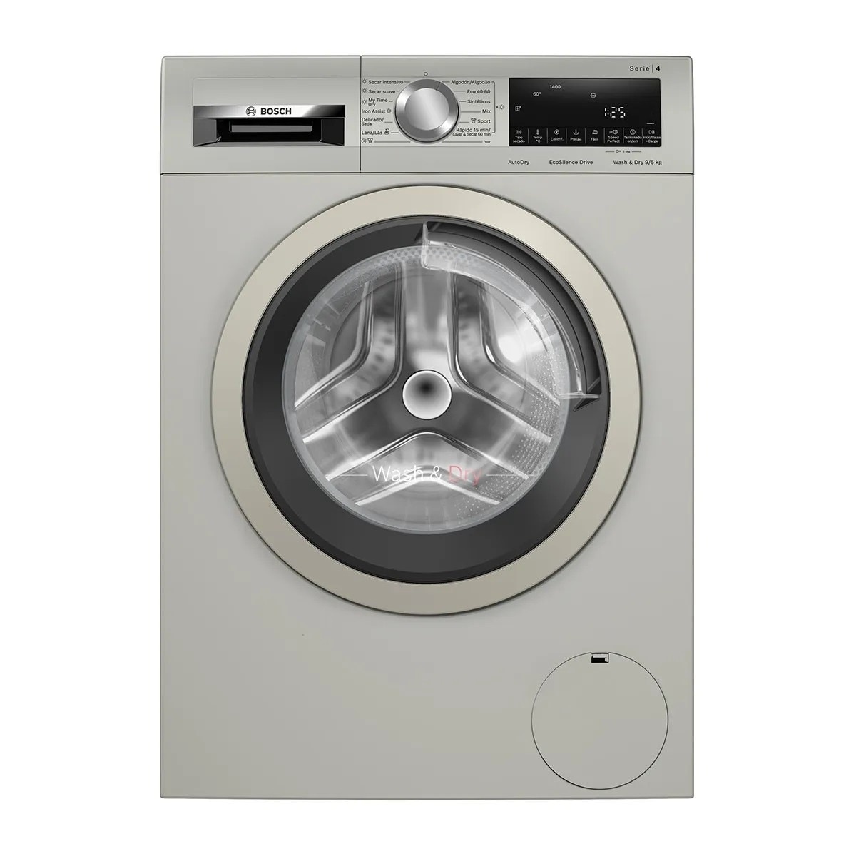 Máquina de Lavar e Secar Roupa Bosch Serie 4 WNA1341XES Carga Frontal, Motor Ecosilence™ e Iron Assist de 9/5 kg 1400 rpm - Cinzento Inox-1