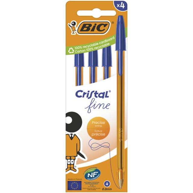 Imagen 0 de Bolígrafos Azules Cristal Fine Punta Fina Pack de 4 BIC
