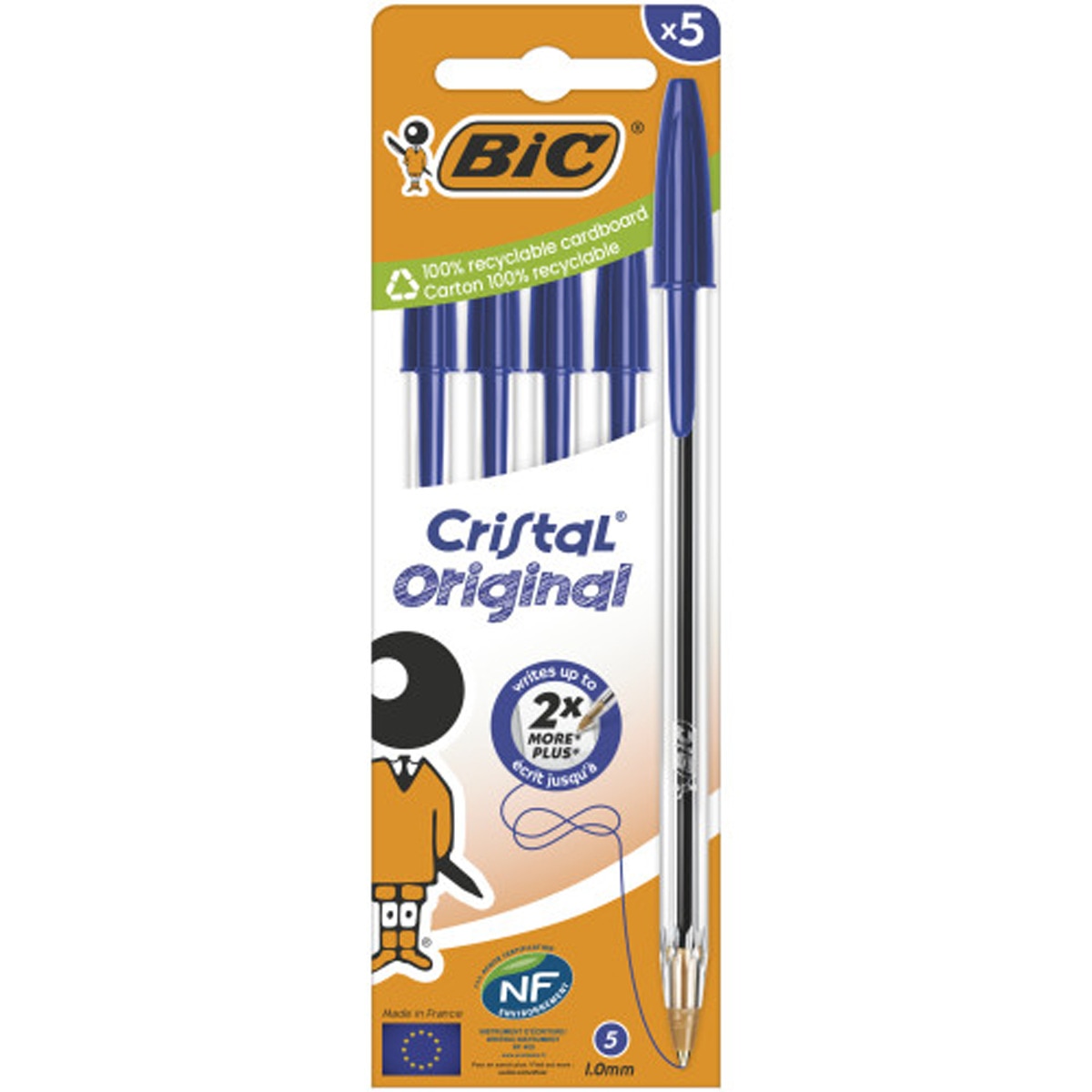 Bolígrafos Azules Cristal Original Punta Media Pack de 5 BIC 1