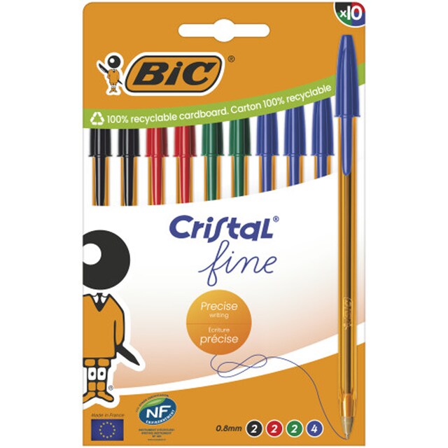 Imagen 0 de Bolígrafos de Colores Cristal Fine Punta Fina Pack de 10 BIC