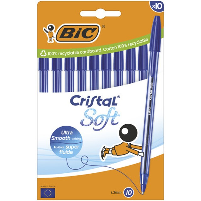 Imagen 0 de Pack de 10 Bolígrafos  Cristal Soft Punta Media y Escritrua BIC Suave Azul