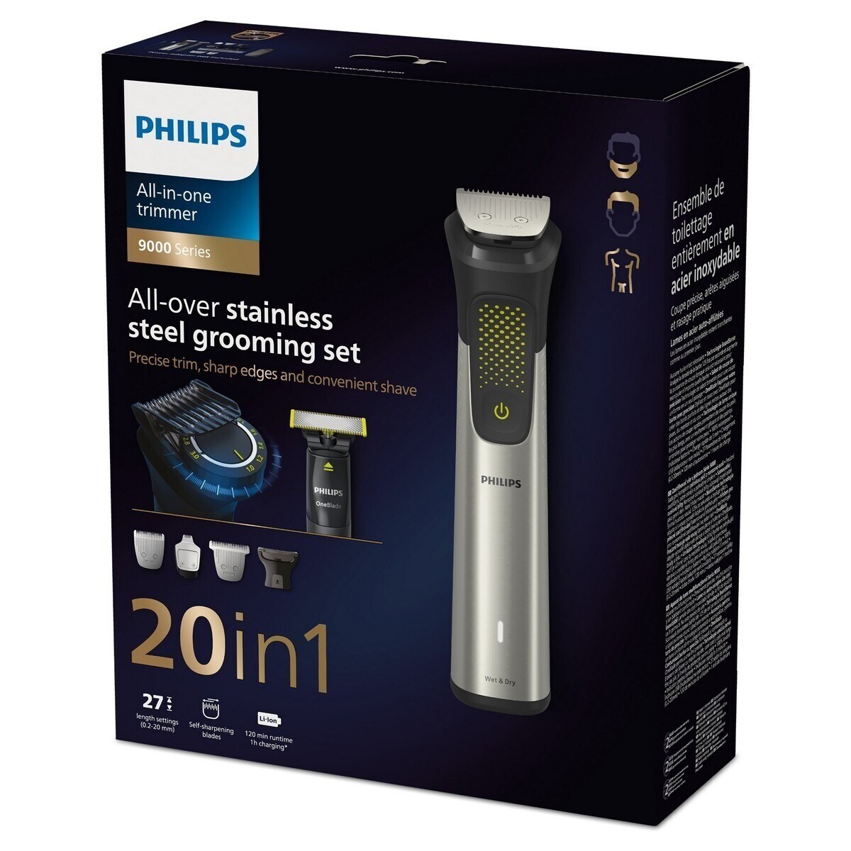 Aparador Multifunções Philips Série9000 MG9553/15 Barba, Corpo e Cabelo Tudo em 1, Uso em Seco e Húmido e Autonomia 120 min Aparador e 30 min OneBlade Preto-10