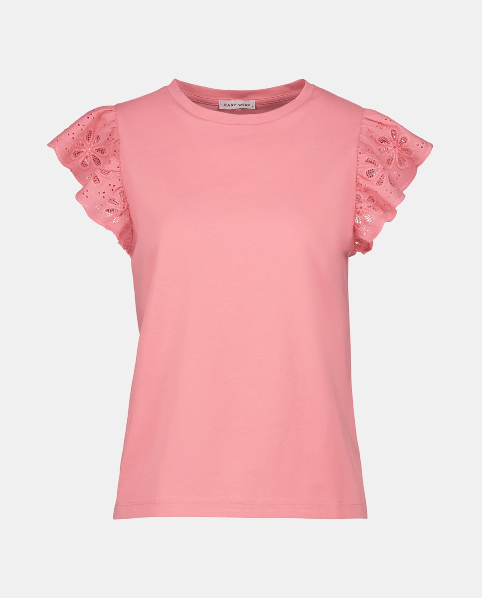 T-shirt de Manga com Bordado 630 Coral-4
