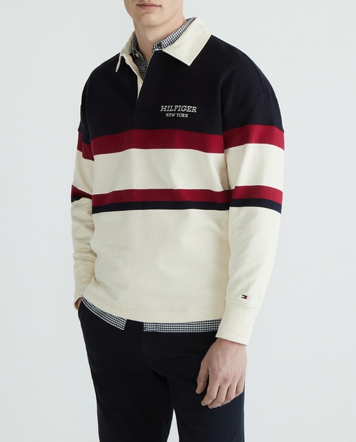 Imagen 0 de Polo de manga larga en combinación colorblock y cuello abotonado