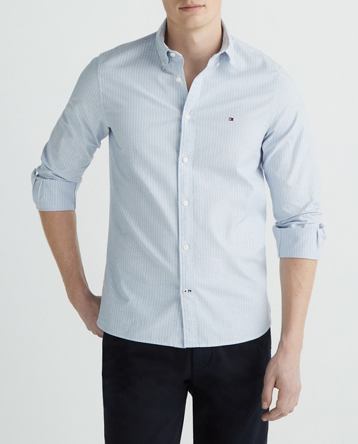 Imagen 0 de Camisa de manga larga con estampado de rayas en combinación de colores