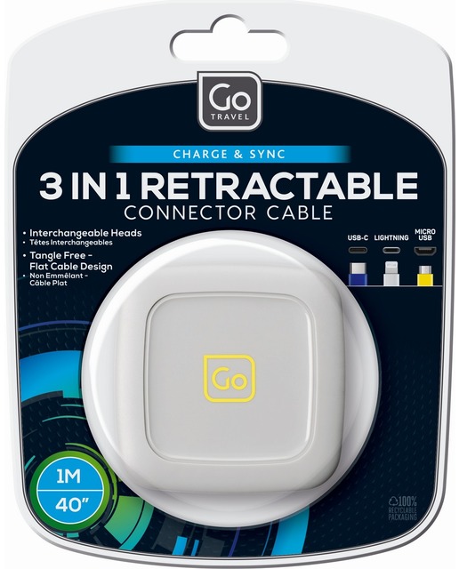 Imagem 0 de Cabo de ligação USB retrátil 3 em 1 (1M)