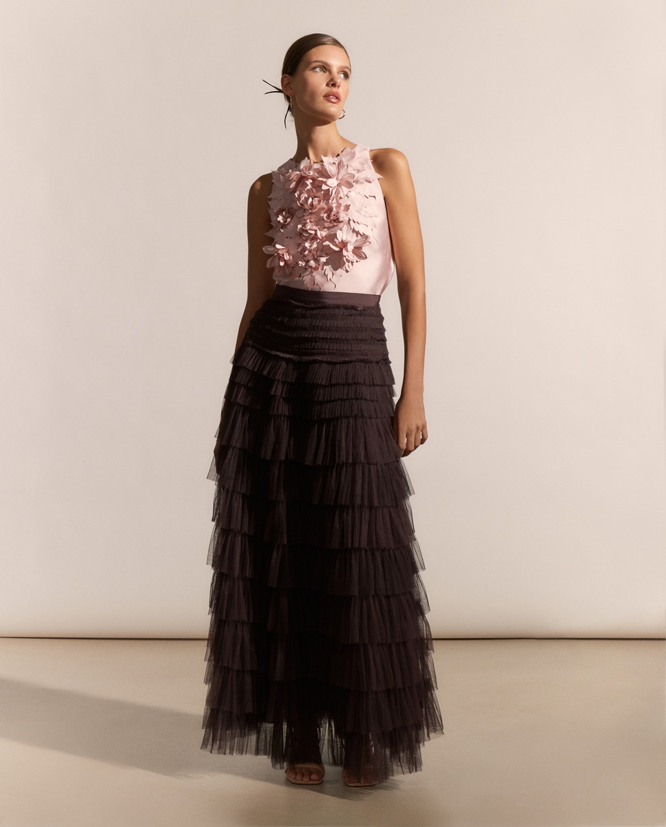 Saia midi de tule 291 Beringela-1