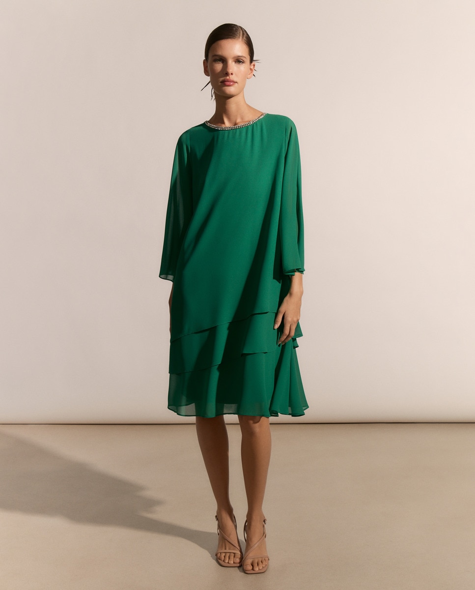 Vestido curto de manga 3/4 Verde-1
