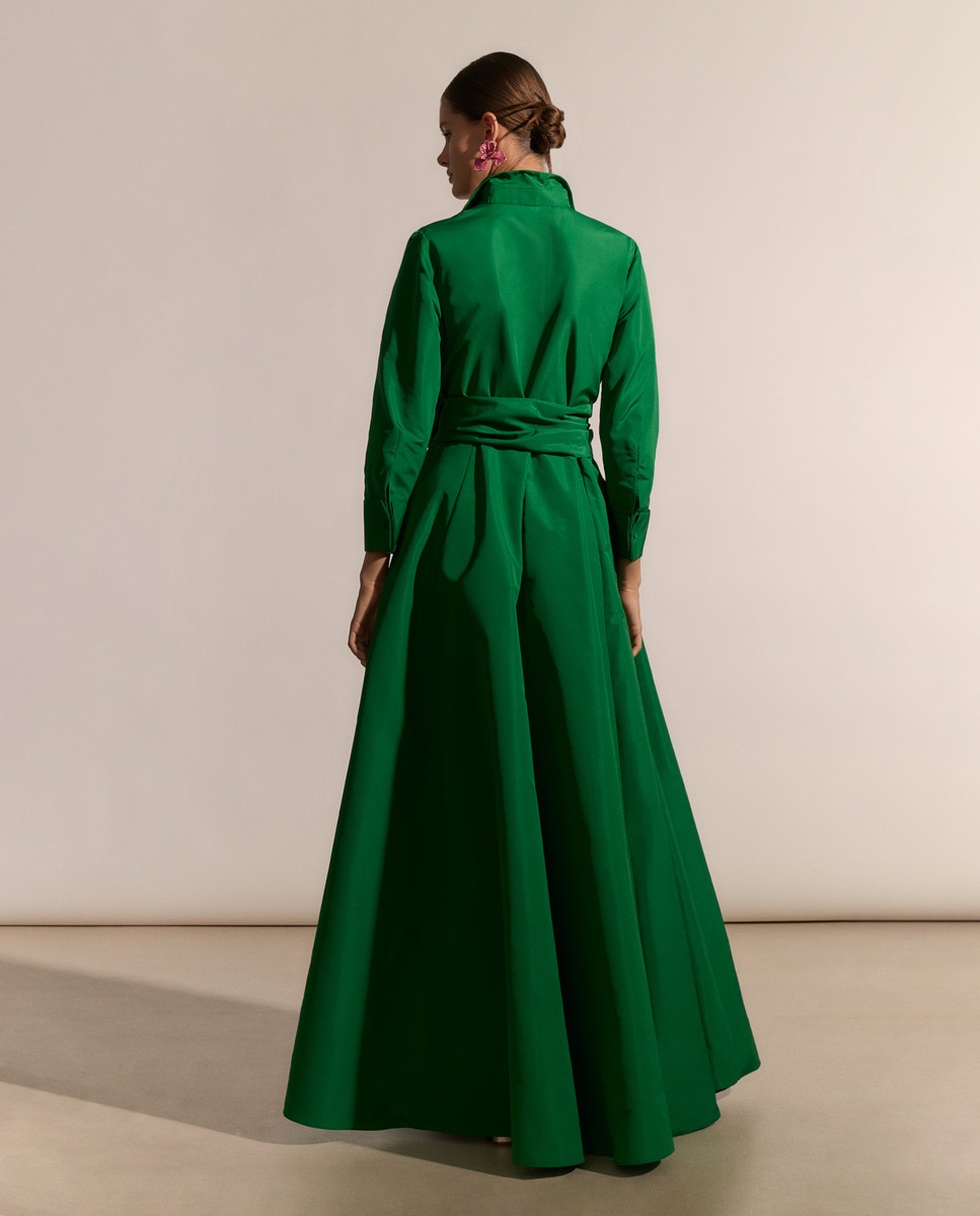 Vestido Camiseiro Comprido Liso com Manga 3/4 Verde-3