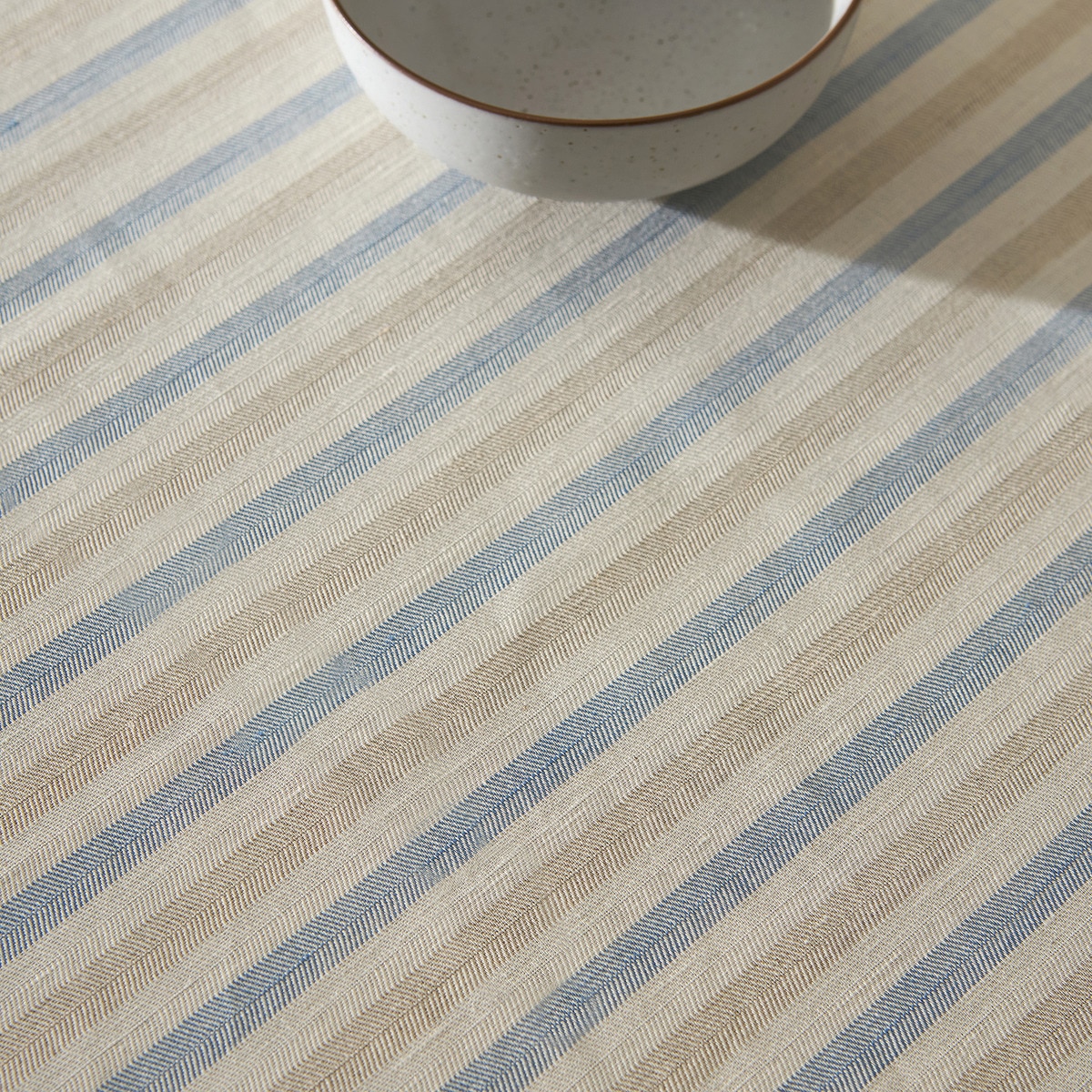 Toalha de Mesa de Algodão e Linho às Riscas Azul-3