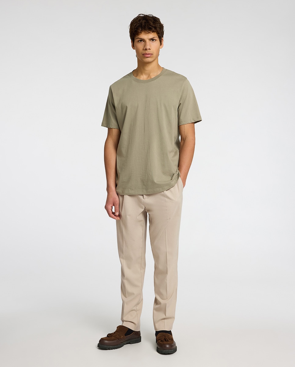 Calças Tapered Fit Bege-1