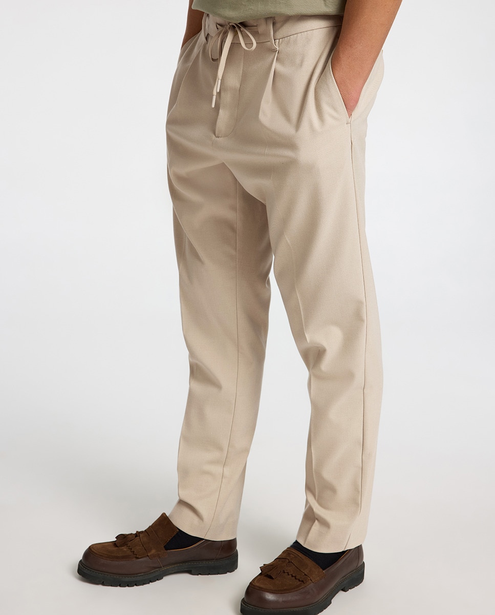 Calças Tapered Fit Bege-4