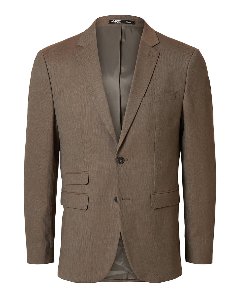 Casaco de Fato Slim Fit Liso Castanho-6