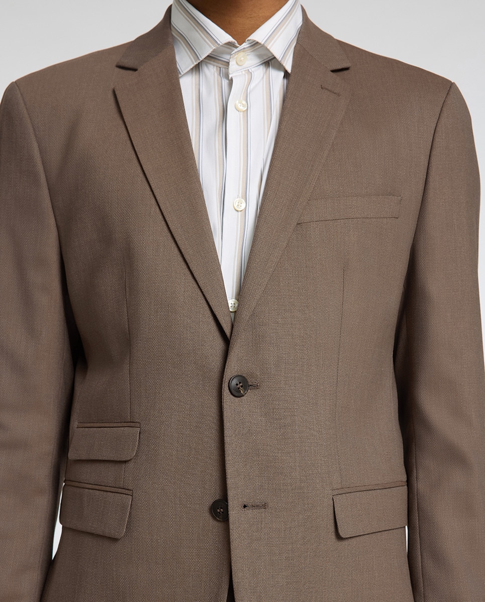 Casaco de Fato Slim Fit Liso Castanho-3