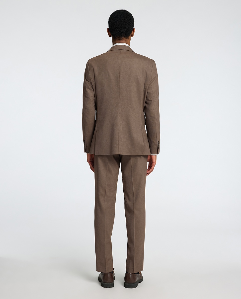 Casaco de Fato Slim Fit Liso Castanho-2