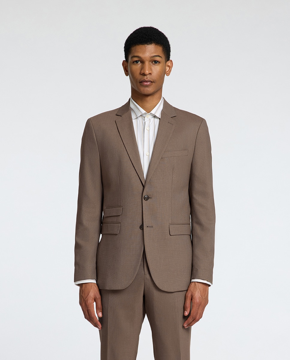 Casaco de Fato Slim Fit Liso Castanho-1