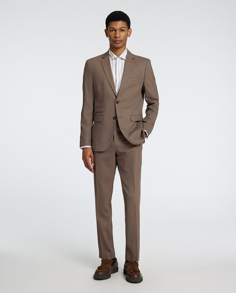 Casaco de Fato Slim Fit Liso Castanho-7
