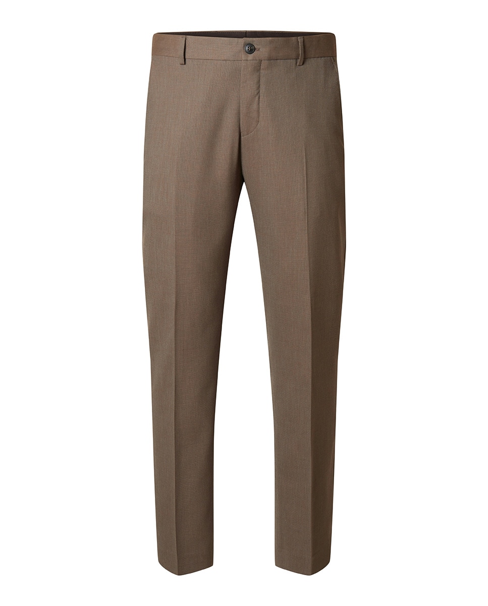 Calças de Fato Slim Fit Lisas Castanho-6