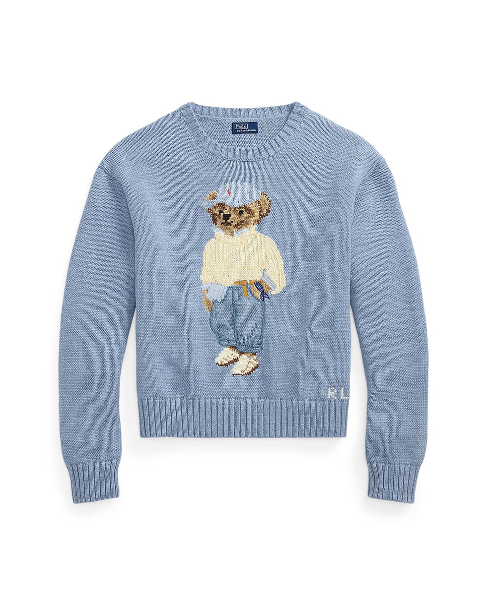 Camisola de Malha com Decote Redondo e Polo Bear Azul-claro-5
