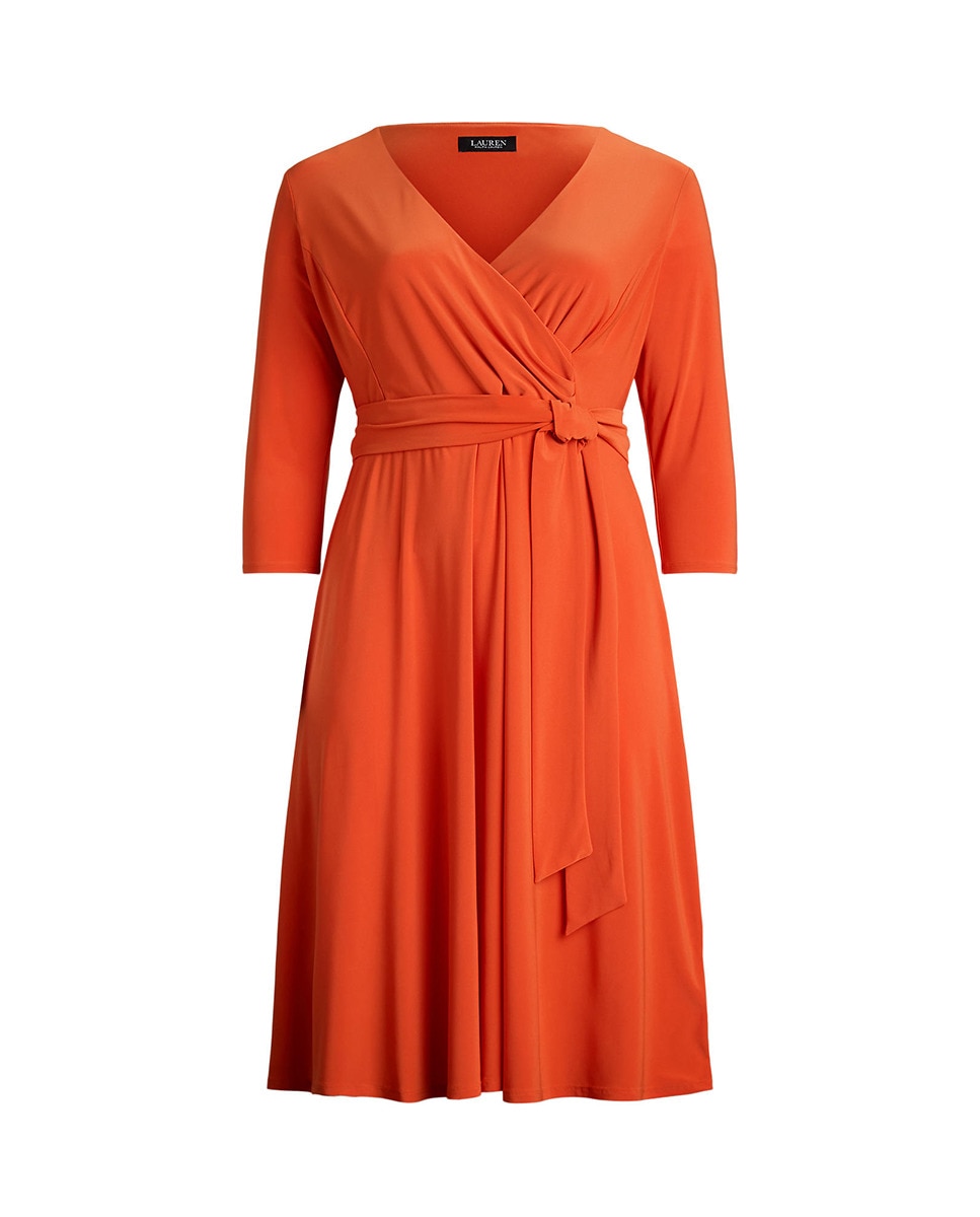 Vestido cruzado de malha Laranja-6
