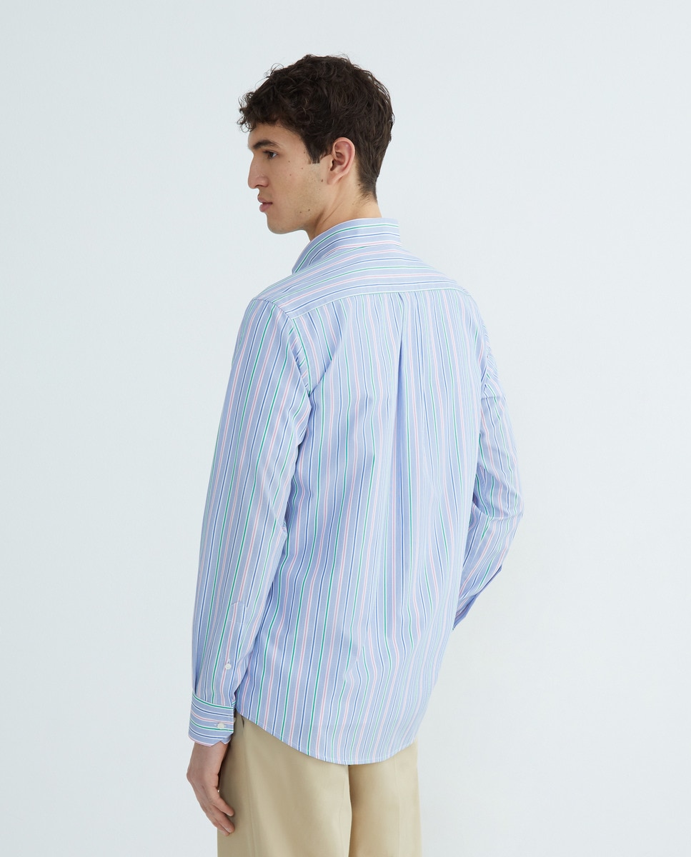 Camisa Casual às Riscas com Manga Comprida Azul-claro-1