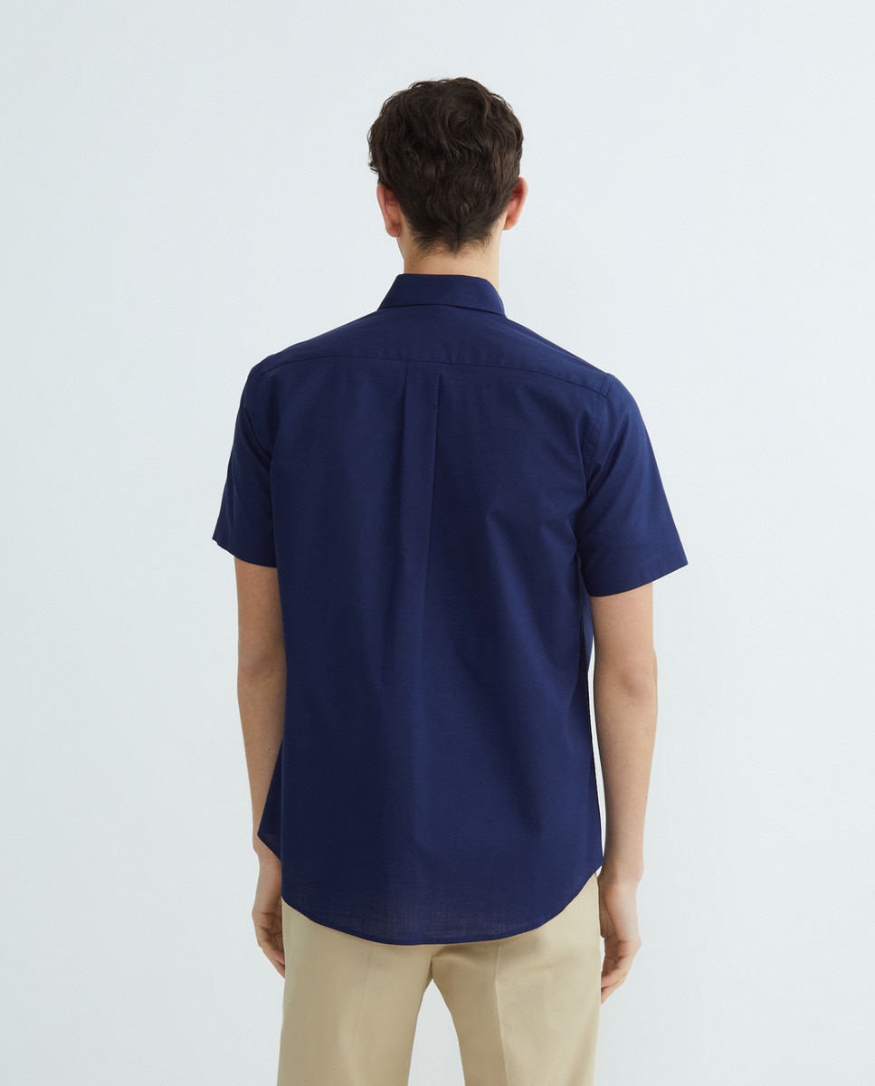 Camisa Casual Lisa com Manga Curta Azul-marinho-3