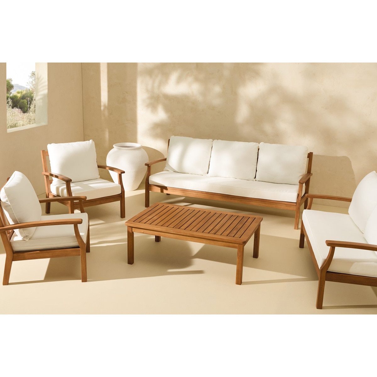 Mesa de centro de jardín de madera de acacia Baiona El Corte Inglés Natural-7