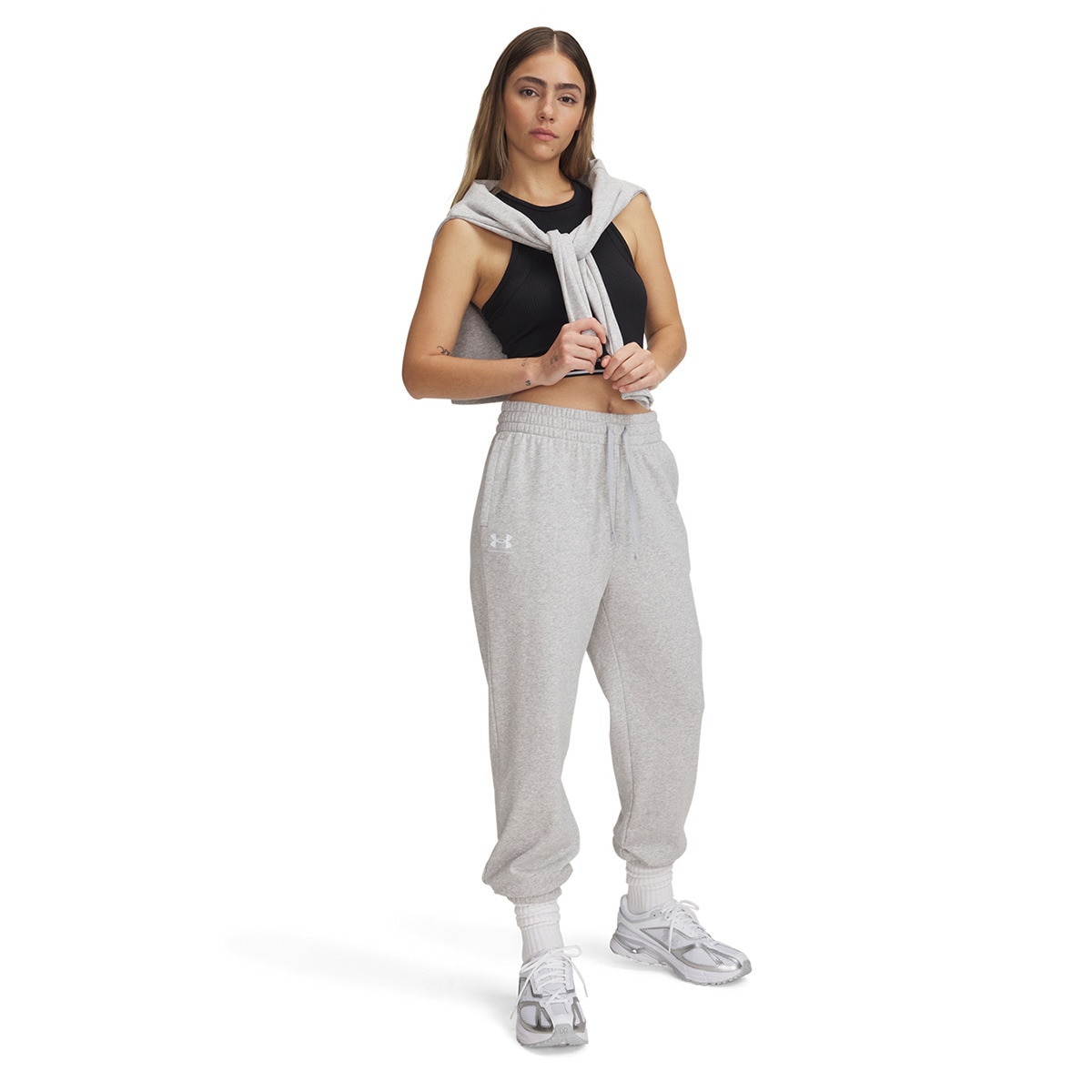 Calças de Mulher UA Rival Terry Joggers Cinzento-3