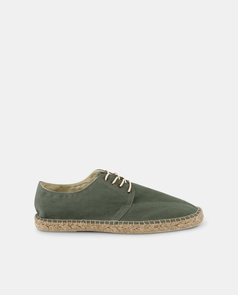 Alpargata cordones Lona con piso de yute Kaki-1