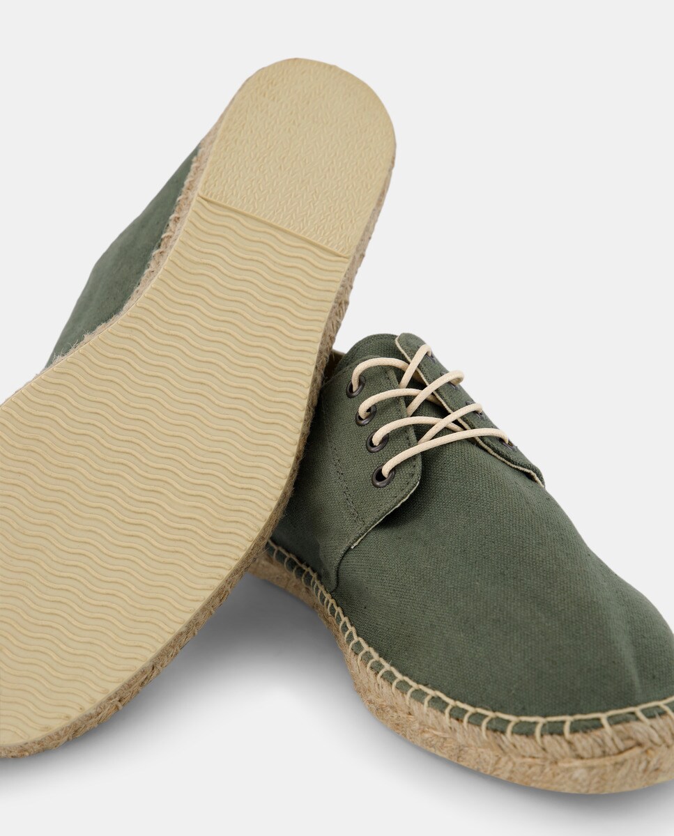 Alpargata cordones Lona con piso de yute Kaki-5