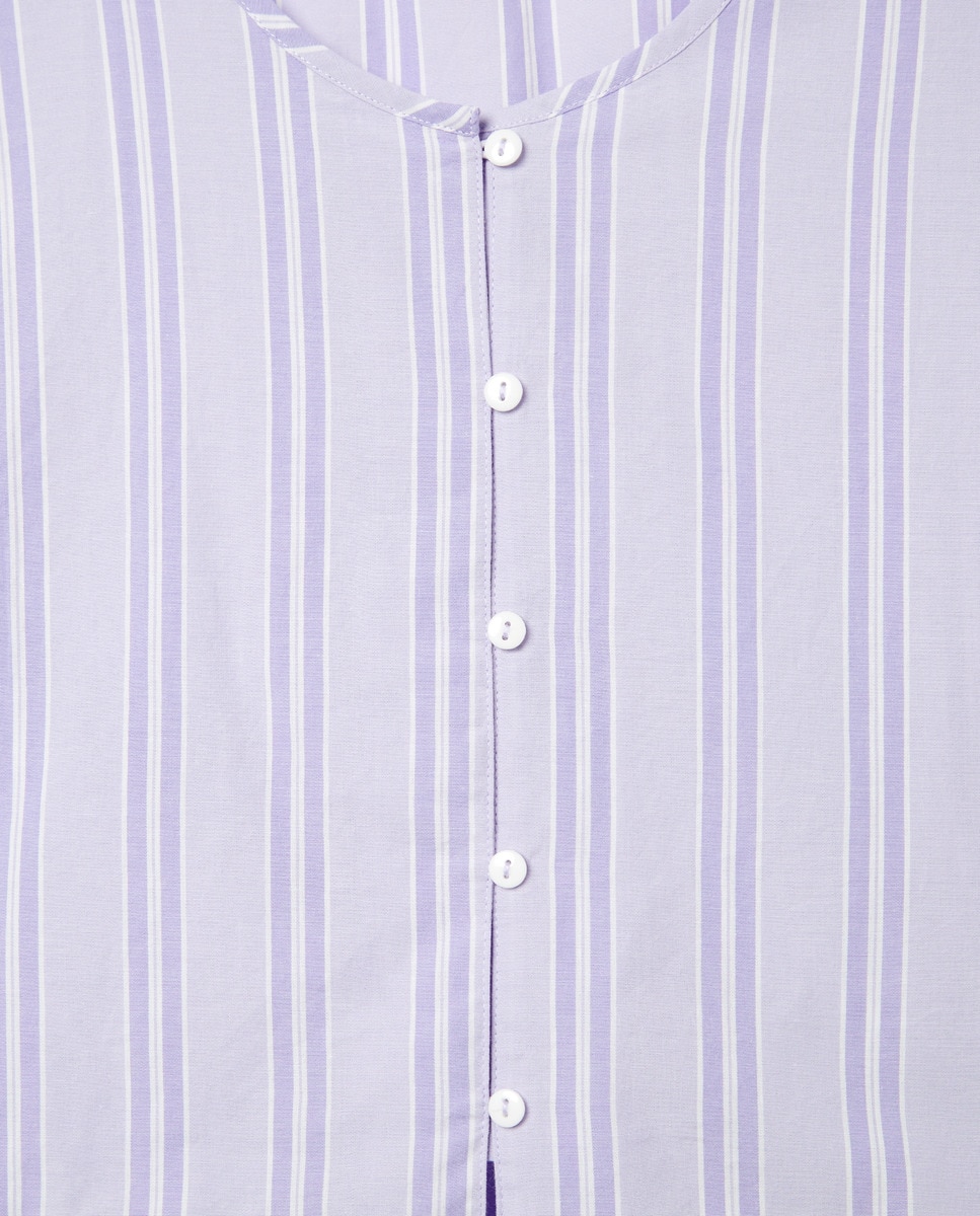 Pijama de Alças às Riscas com Franzido no Decote Roxo-4