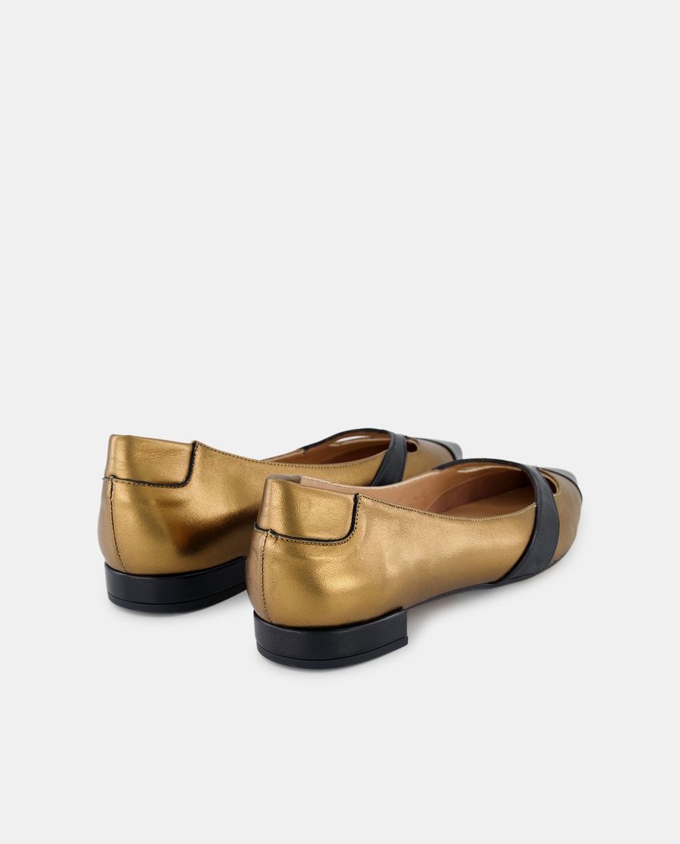 Sapatos Rasos Combinados com Biqueira Ouro-3