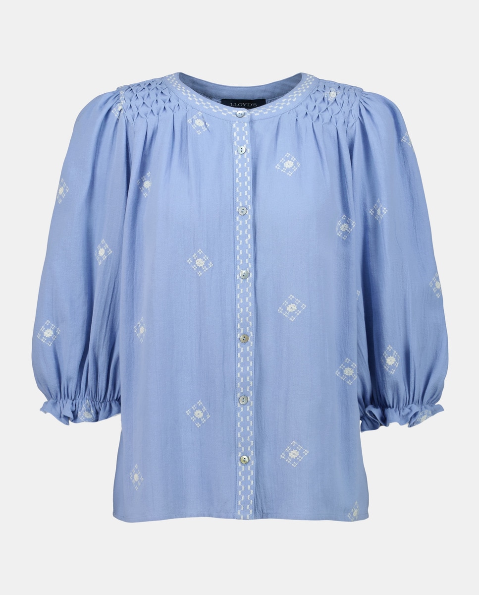 Blusa de Manga Curta com Bordado 410 Azul Claro-4