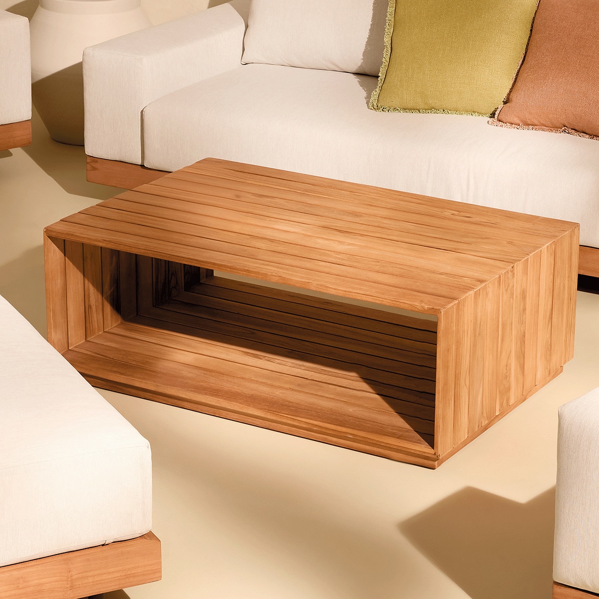 Mesa de Centro de Jardim de Madeira de Teca com Duas Alturas Sidney Natural-1