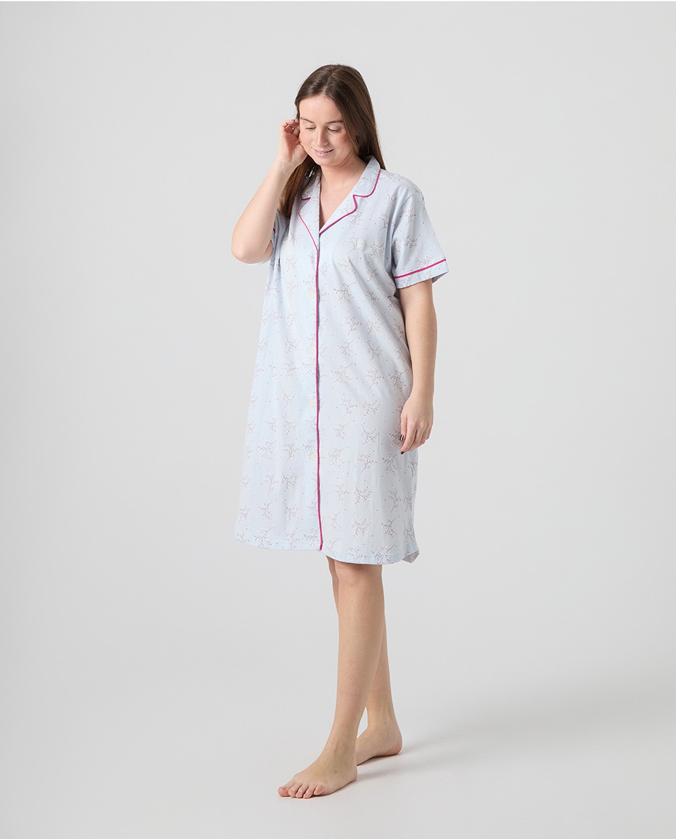 Camisa de Dormir de Malha com Mangas Azul-1