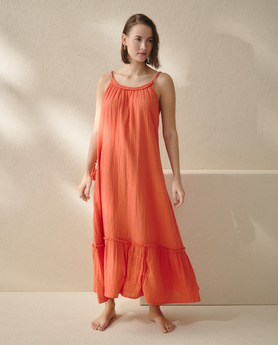 Vestido comprido com alças 660 Laranja-6
